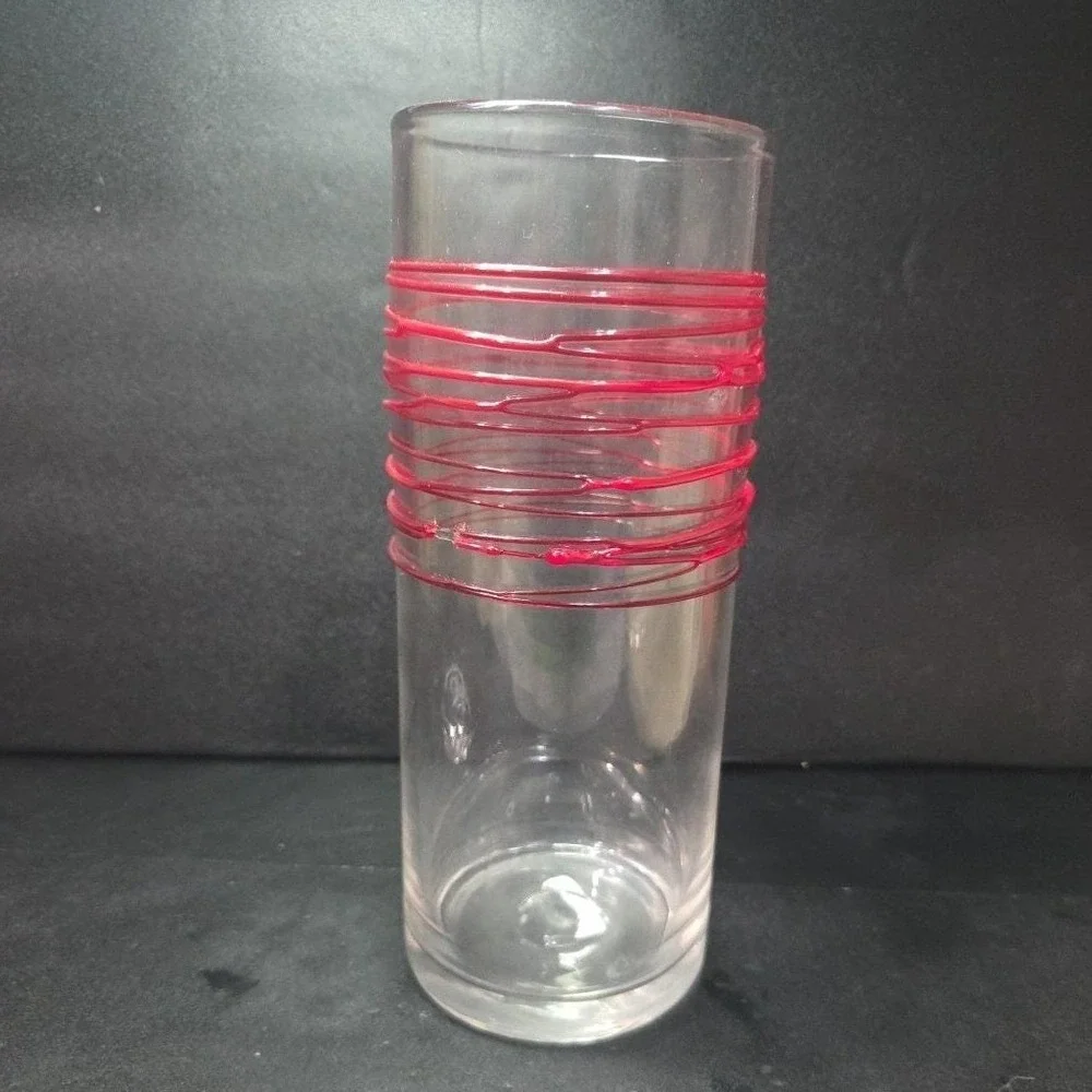 Pier 1 Imports Red Swirline Glass Vase, Vintage Handcrafted Flower Display, Flaw